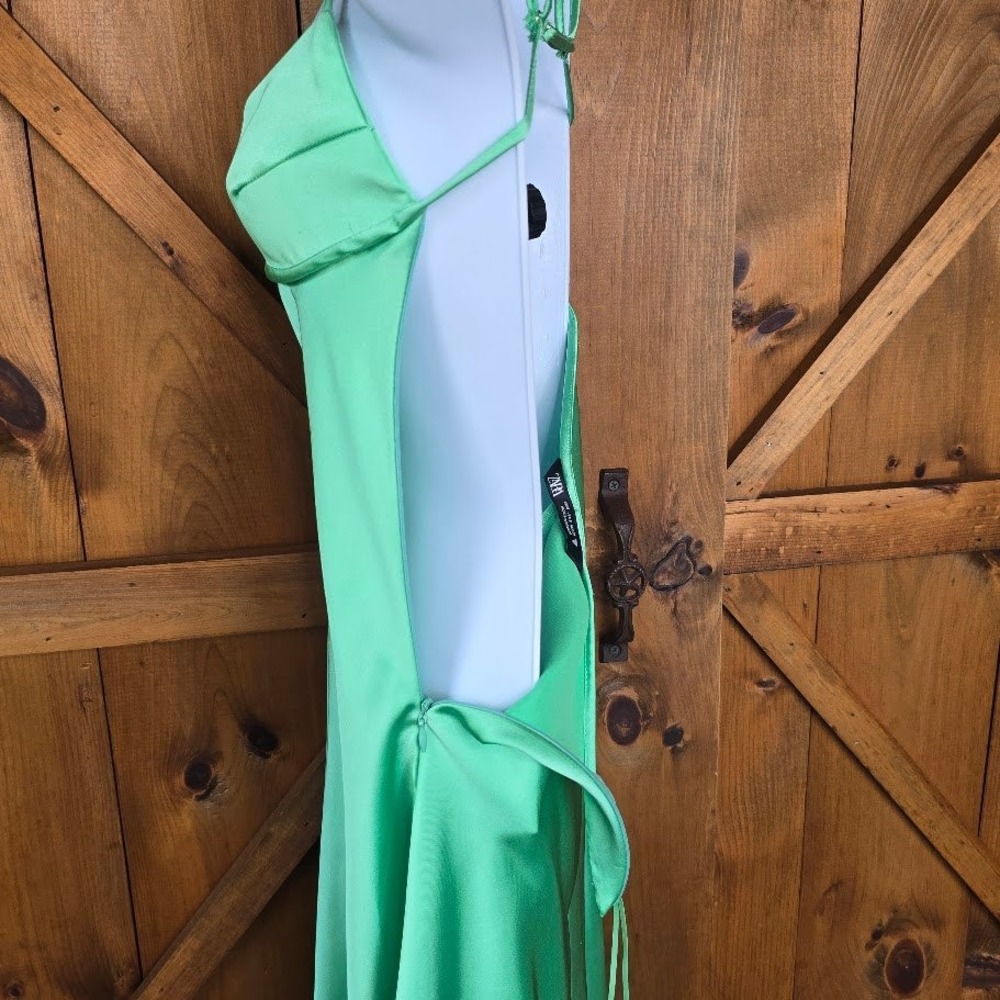 Zara Mint Green Satin Midi Slip Camisole Dress Backless Strappy Womens S Chic - Picture 8 of 16